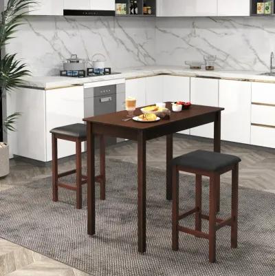 Counter-Height Dining Table and 2 Linen Fabric Padded Bar Stools