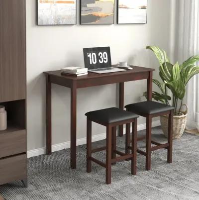 Counter-Height Dining Table and 2 Linen Fabric Padded Bar Stools