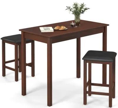 Counter-Height Dining Table and 2 Linen Fabric Padded Bar Stools