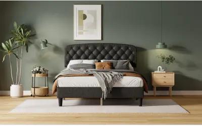 Adjustable Queen Headboard in Dark Grey Linen