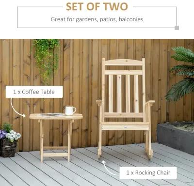 Natural Porch Set: 2-Piece Wooden Rocking Chairs with Foldable Table