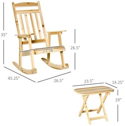 Natural Porch Set: 2-Piece Wooden Rocking Chairs with Foldable Table