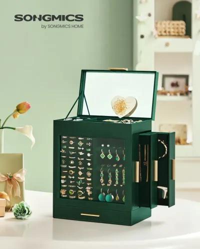 Elegant 5-Layer Jewelry Box with Glass Window, Vertical Storage Space, and Large Mirror