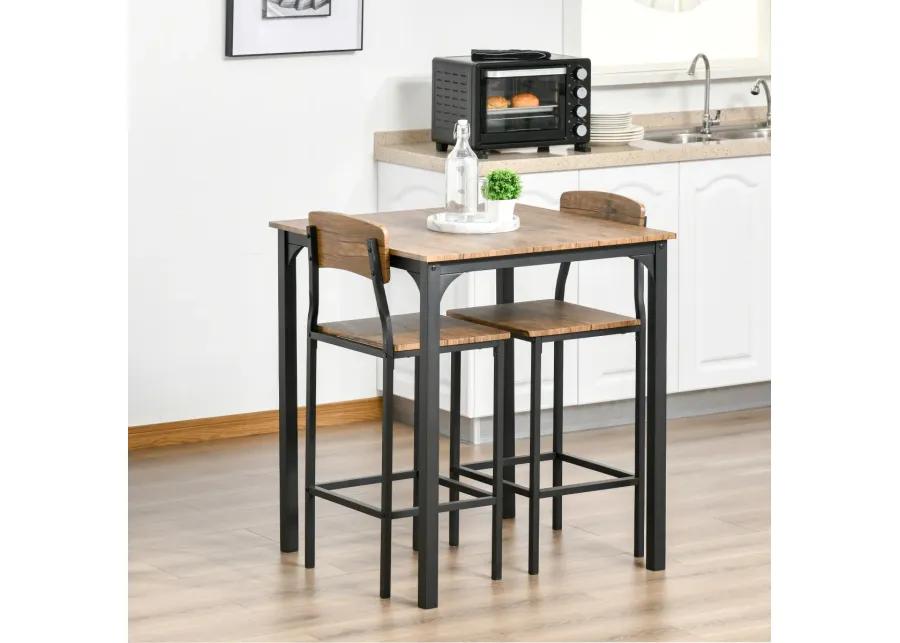 Industrial 3-Piece Bar Table Set with Steel Chairs