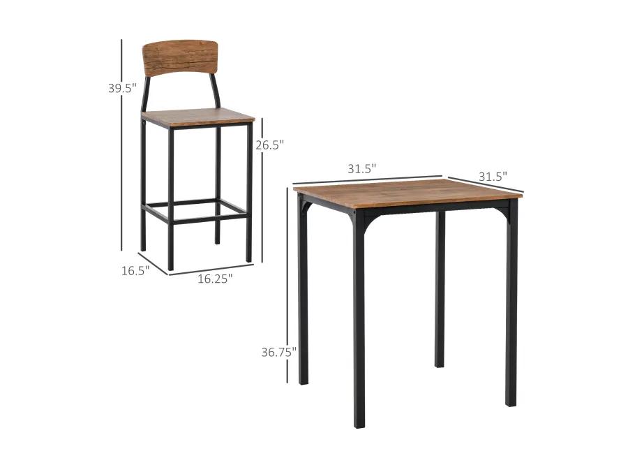 Industrial 3-Piece Bar Table Set with Steel Chairs