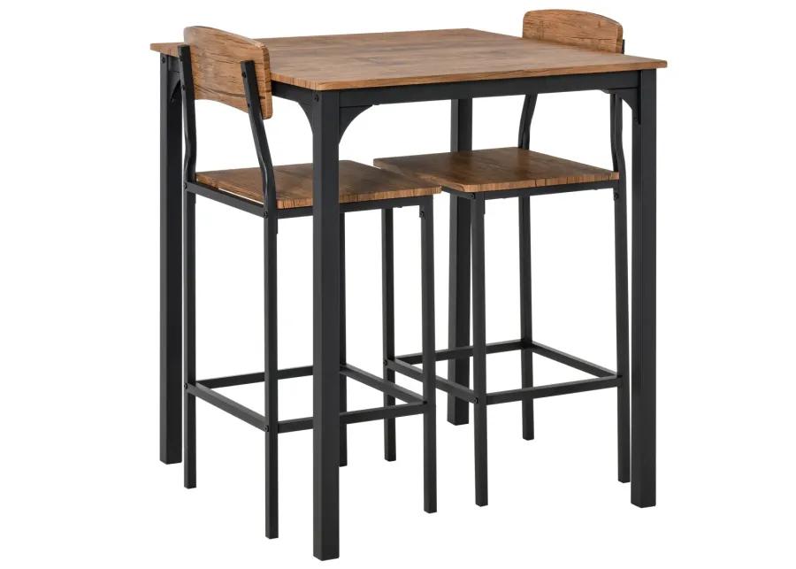 Industrial 3-Piece Bar Table Set with Steel Chairs