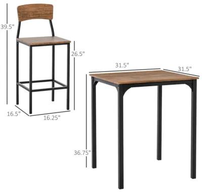 Industrial 3-Piece Bar Table Set with Steel Chairs