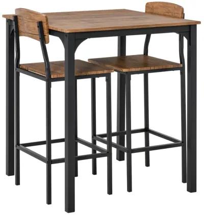 Industrial 3-Piece Bar Table Set with Steel Chairs