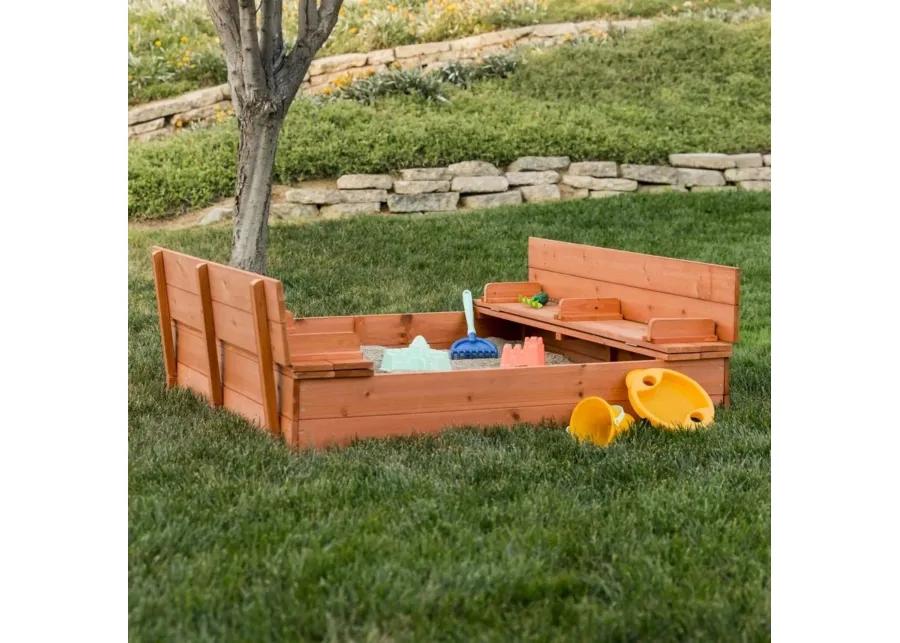 Hivvago Sturdy Brown Cedar Kids Complete Seated Bench Sandbox