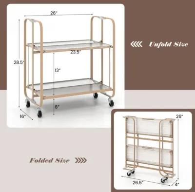 Hivvago 2-Tier Mobile Serving Cart with Tempered Glass Shelf-Golden