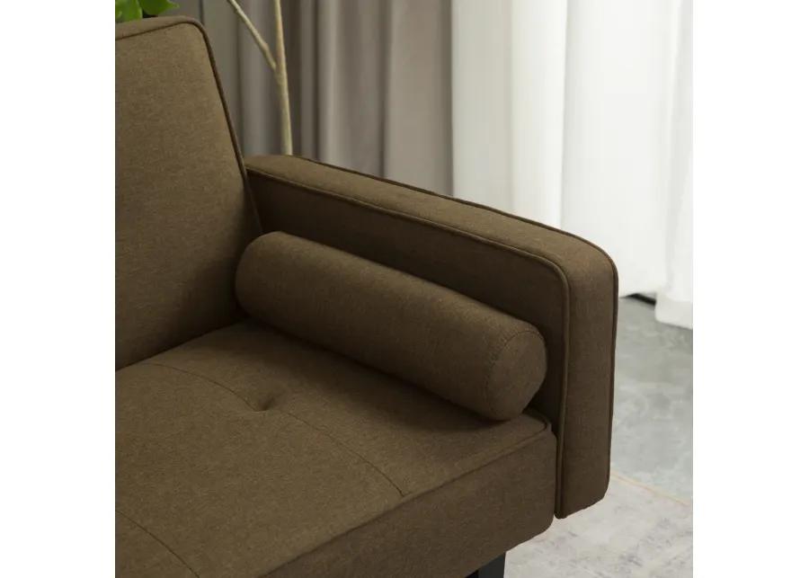 Modern Linen Futon Sofa Bed with Armrests