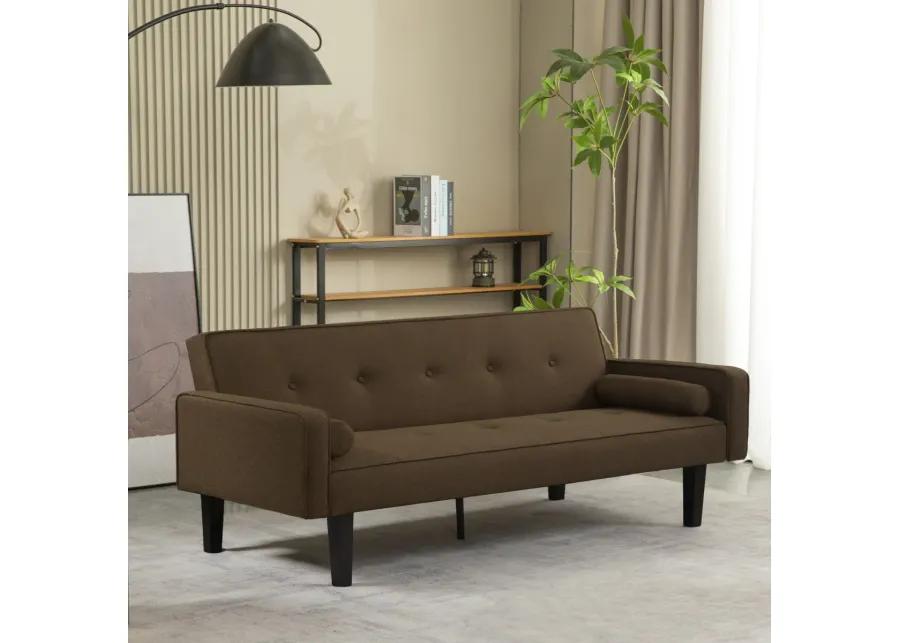 Modern Linen Futon Sofa Bed with Armrests