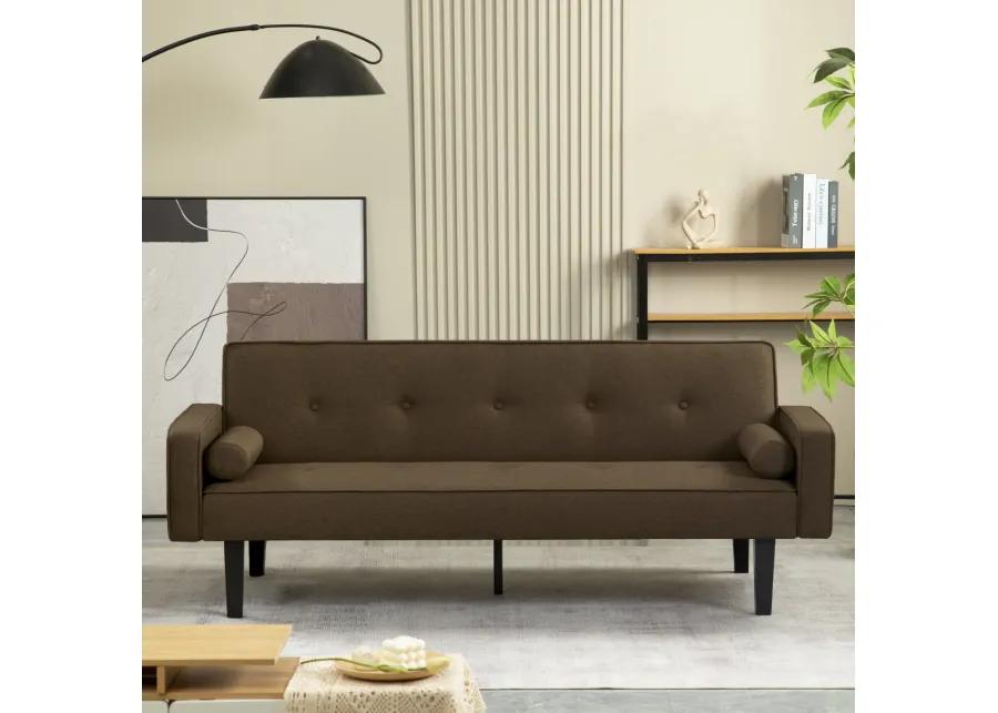 Modern Linen Futon Sofa Bed with Armrests