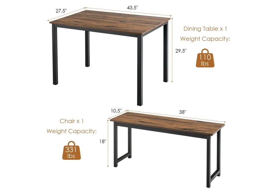 3 Pieces Dining Table Set with 2 Benches for Dining Room Kitchen Bar