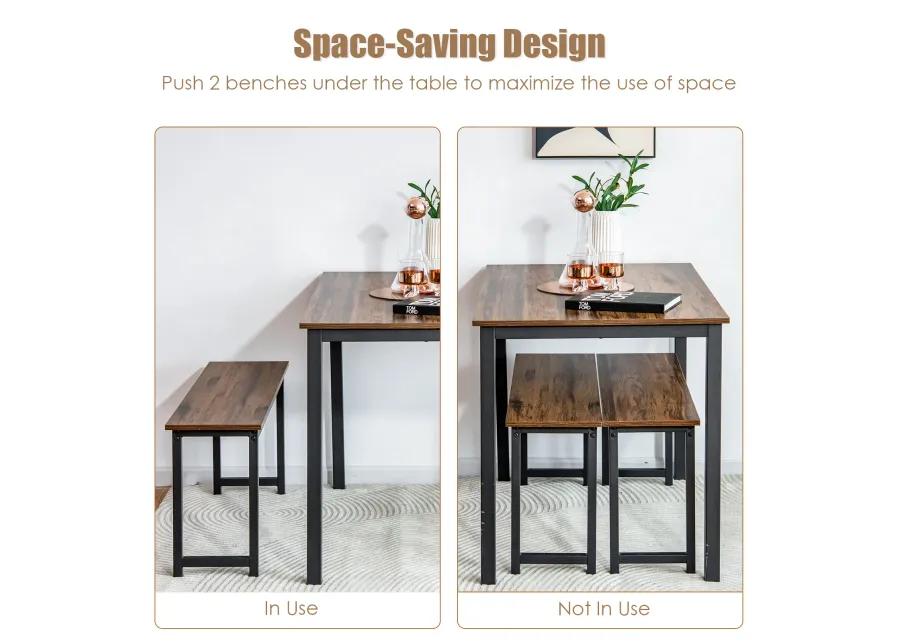 3 Pieces Dining Table Set with 2 Benches for Dining Room Kitchen Bar