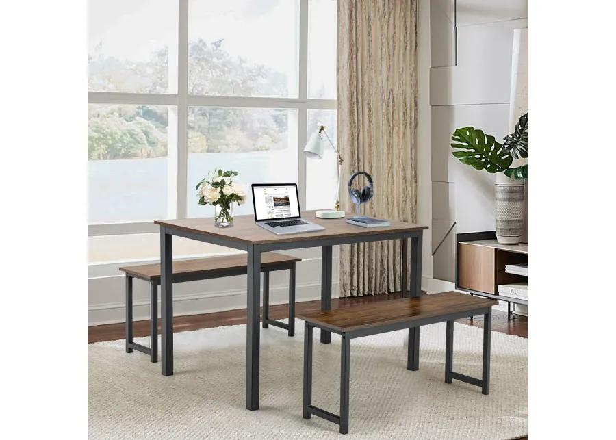 3 Pieces Dining Table Set with 2 Benches for Dining Room Kitchen Bar