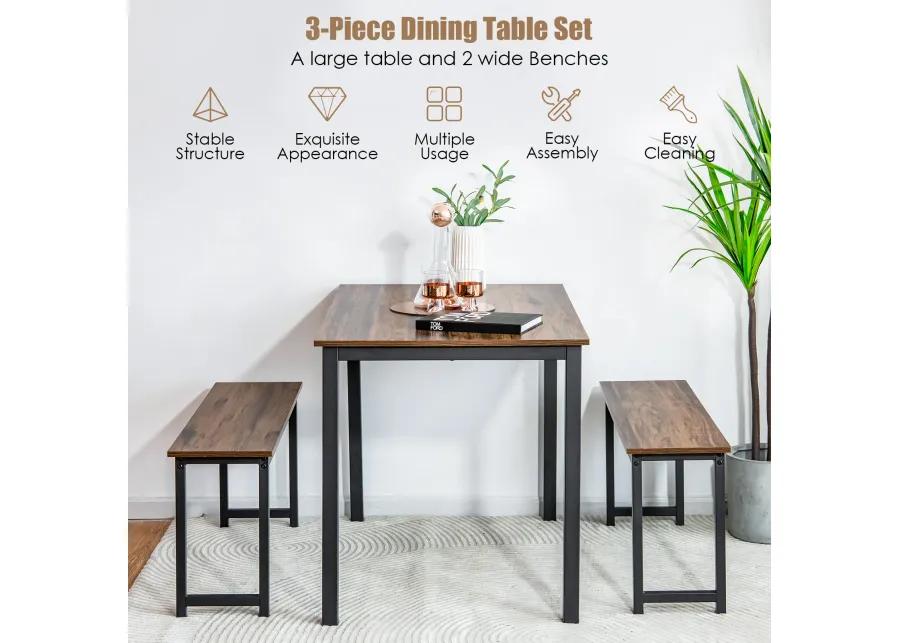 3 Pieces Dining Table Set with 2 Benches for Dining Room Kitchen Bar