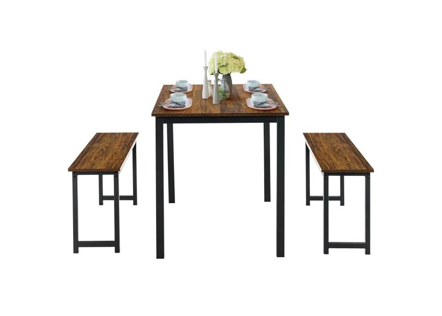 3 Pieces Dining Table Set with 2 Benches for Dining Room Kitchen Bar