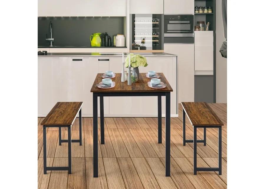 3 Pieces Dining Table Set with 2 Benches for Dining Room Kitchen Bar