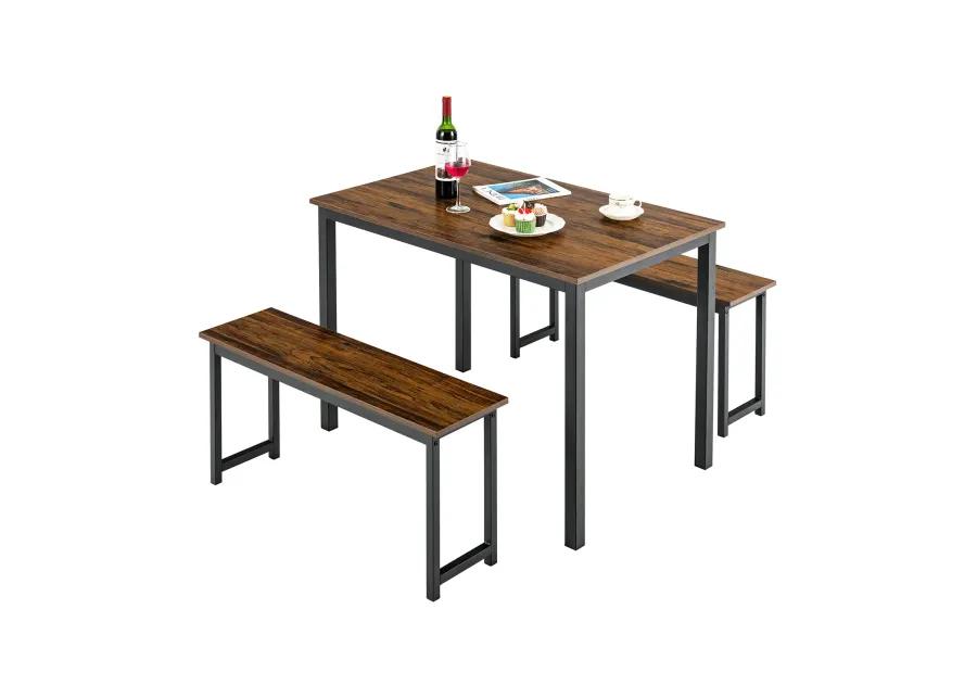 3 Pieces Dining Table Set with 2 Benches for Dining Room Kitchen Bar