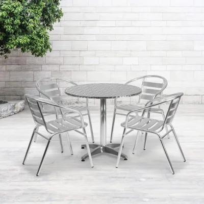 Flash Furniture 31.5'' Round Aluminum Indoor-Outdoor Table Set with 4 Slat Back Chairs