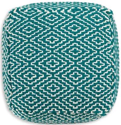 Sena 24 Inch Ottoman Pouf, Woven Pattern, Zipper Cotton Cover, Red White -