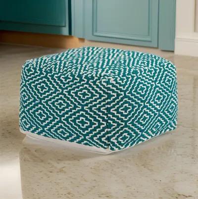 Sena 24 Inch Ottoman Pouf, Woven Pattern, Zipper Cotton Cover, Red White -