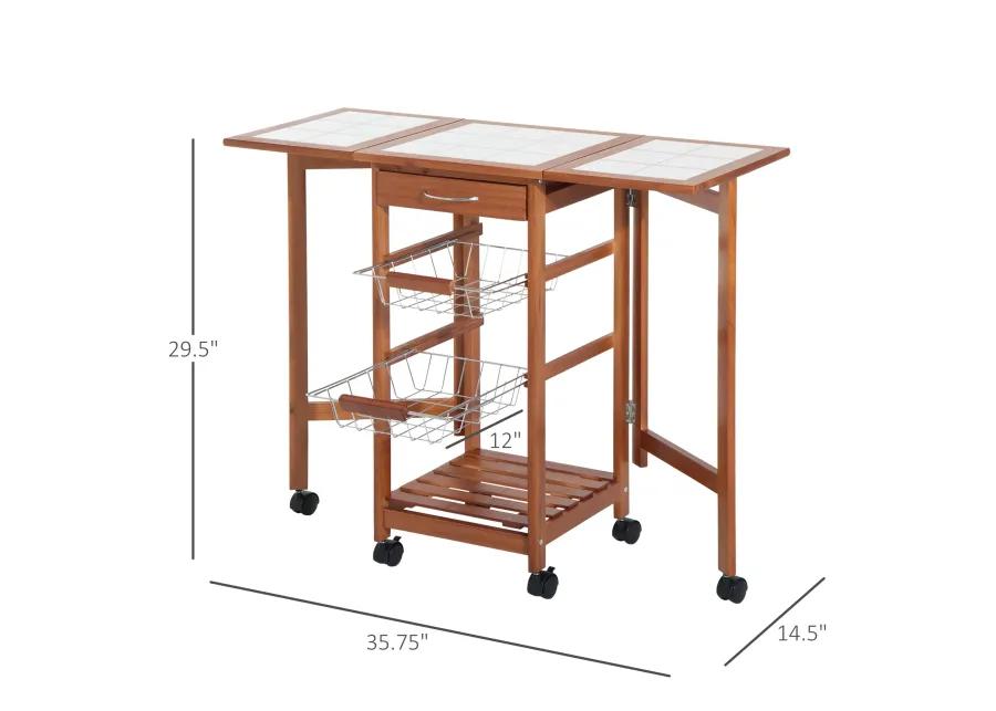 Portable Rolling Drop Leaf Kitchen Storage Island Cart Trolley Folding Table