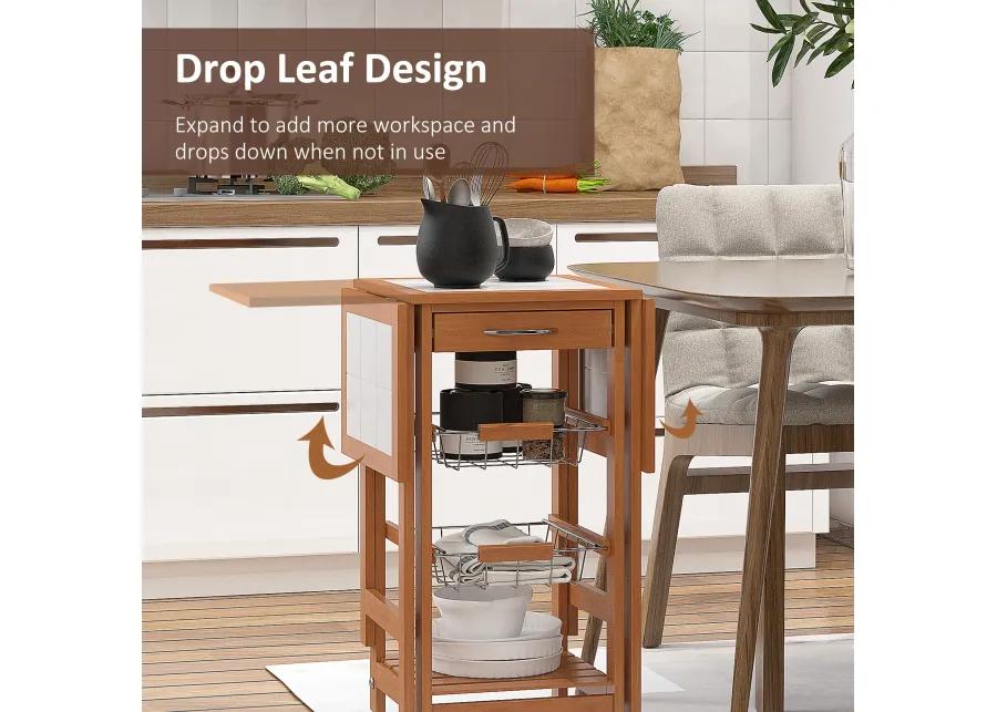 Portable Rolling Drop Leaf Kitchen Storage Island Cart Trolley Folding Table