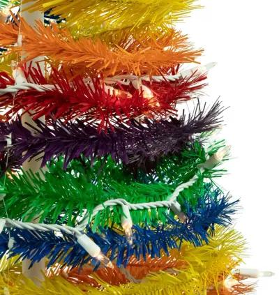 6' Pre-Lit Rainbow Tinsel Pop-Up Artificial Christmas Tree  Clear Lights