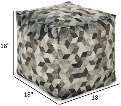 Ottoman Pouf, 18 Inch, Square, Brown and Gray Polyester Modern Style Design -