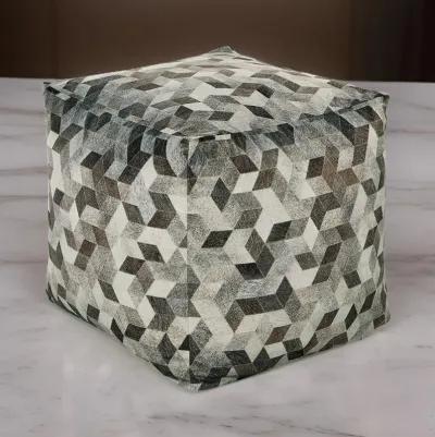 Ottoman Pouf, 18 Inch, Square, Brown and Gray Polyester Modern Style Design -