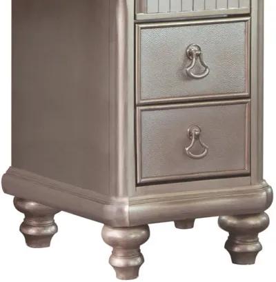 Deco Vanity Desk Dresser, 9 Mirrored Drawers, Turned Feet, Bling, Silver - Benzara