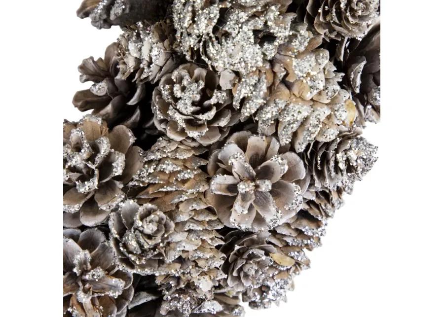 Frosted Assorted Pinecone Decorative Christmas Wreath  13.5-Inch  Unlit