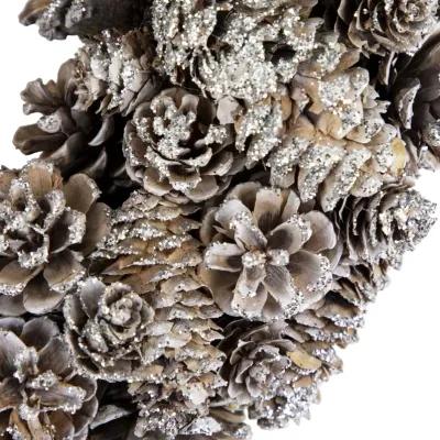 Frosted Assorted Pinecone Decorative Christmas Wreath  13.5-Inch  Unlit