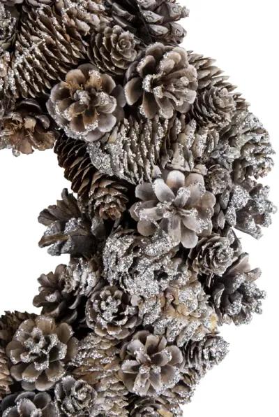 Frosted Assorted Pinecone Decorative Christmas Wreath  13.5-Inch  Unlit