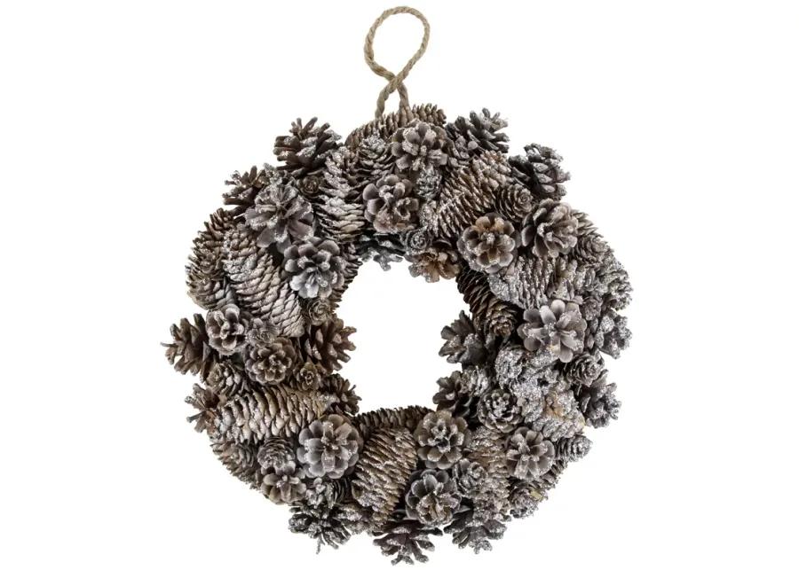 Frosted Assorted Pinecone Decorative Christmas Wreath  13.5-Inch  Unlit