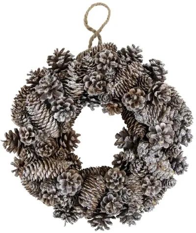 Frosted Assorted Pinecone Decorative Christmas Wreath  13.5-Inch  Unlit