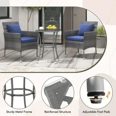 Hivvago 3 Pieces Patio Furniture Set with Cushioned Patio Chairs and Tempered Glass Coffee Table