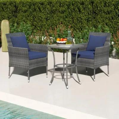 Hivvago 3 Pieces Patio Furniture Set with Cushioned Patio Chairs and Tempered Glass Coffee Table