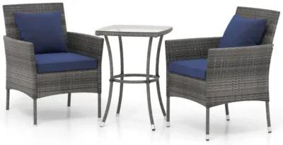 Hivvago 3 Pieces Patio Furniture Set with Cushioned Patio Chairs and Tempered Glass Coffee Table