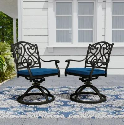 Mondawe 2-Piece Cast Aluminum Patio Dining Swivel Chair Set with Thick Olefin Cushions and 360� Rockers