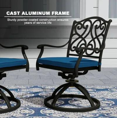 Mondawe 2-Piece Cast Aluminum Patio Dining Swivel Chair Set with Thick Olefin Cushions and 360� Rockers