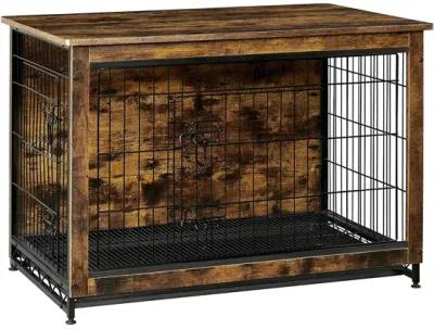 Wooden Dog Crate - Indoor Pet Crate End Table with Removable Tray