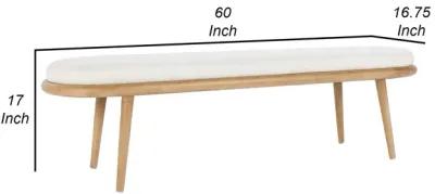 Eli 60 Inch Modern Rounded Bench, Polyester, Splayed Legs, Brown, White-Benzara