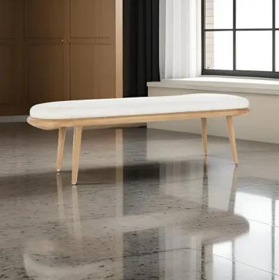 Eli 60 Inch Modern Rounded Bench, Polyester, Splayed Legs, Brown, White-Benzara