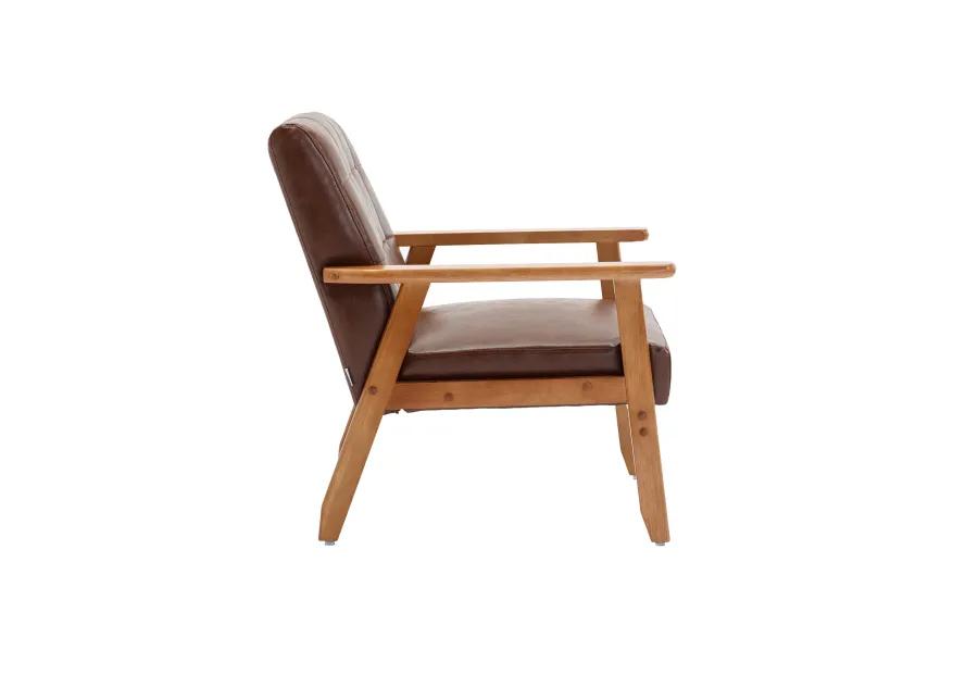 Leisure Chair With Solid Wood Armrest And Feet, Mid-Century Modern Accent Chair