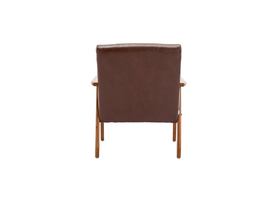 Leisure Chair With Solid Wood Armrest And Feet, Mid-Century Modern Accent Chair