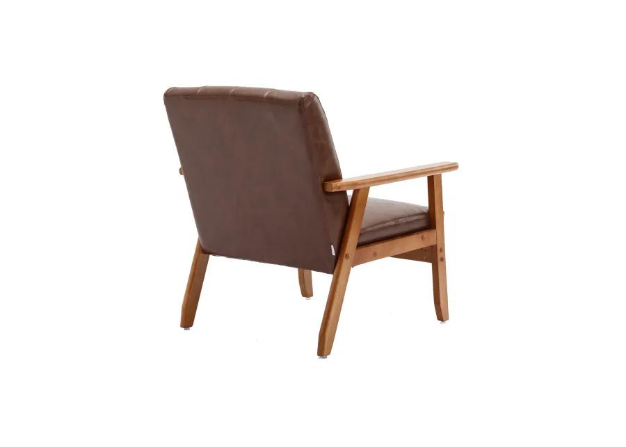 Leisure Chair With Solid Wood Armrest And Feet, Mid-Century Modern Accent Chair