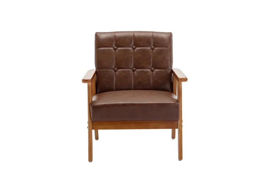 Leisure Chair With Solid Wood Armrest And Feet, Mid-Century Modern Accent Chair